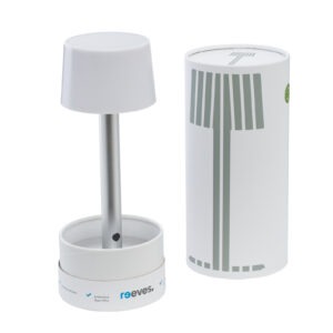 Tischlampe silber mit weißem Schirm