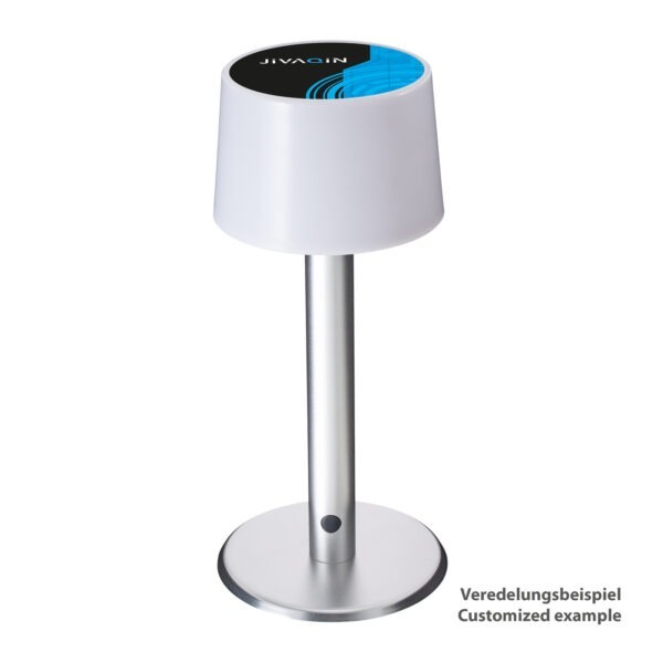 Tischlampe silber mit Logo Veredelung